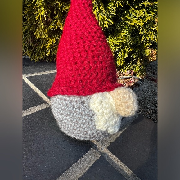 3/$50 Hand Crocheted Scandinavian Christmas Gnome Red & Gray! - Picture 9 of 11